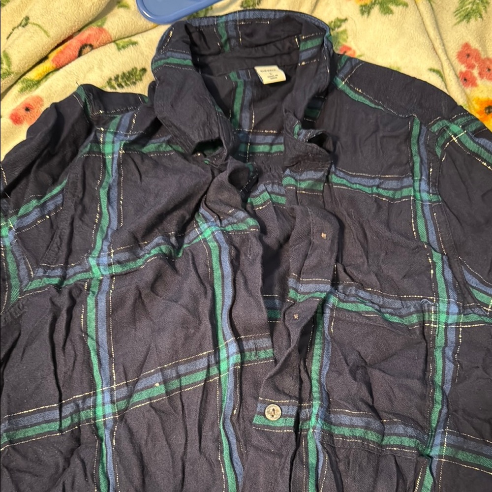 Old Navy Blue and Green Plaid Button Down Shirt